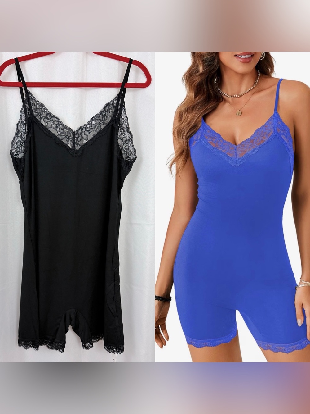 Black Bodycon Lace Trim V-Neck Spaghetti Strap Layering Boy Short Romper XL NWT
